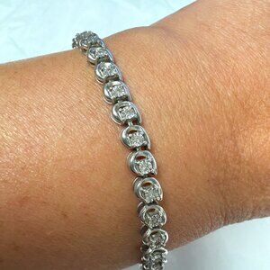 VINTAGE Diamond Halo Tennis Bracelet 1/2 ct tw Sterling Silver 7"